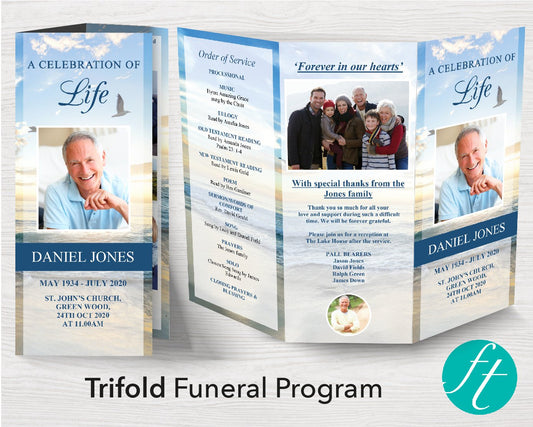 Trifold Beach Funeral Program Template