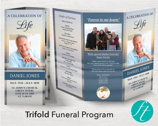 Trifold Beach Sunset Funeral Program Template