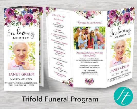 Trifold Floral Display Funeral Program Template