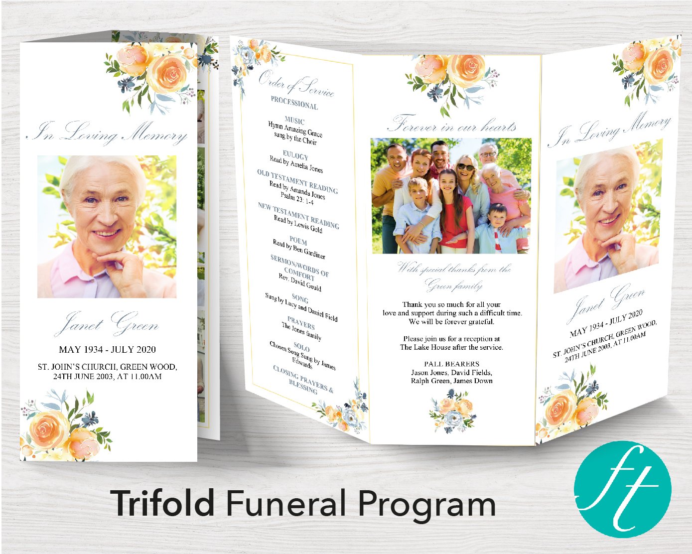 Air Bubbles Trifold Funeral Program Template