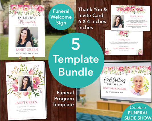 4 Page Floral Burst Program + Sign, Slide Show, Thank You & Invite