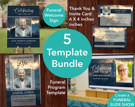 4 Page Sky Program + Sign, Slide Show, Thank You & Invite