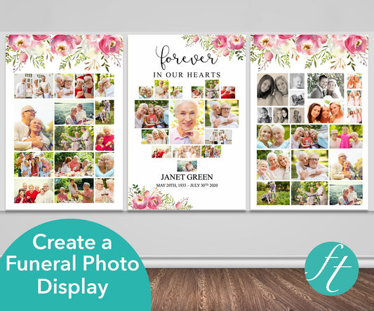 Pink Floral Heart Funeral Photo Display