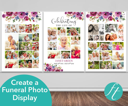 Purple Roses Funeral Photo Display