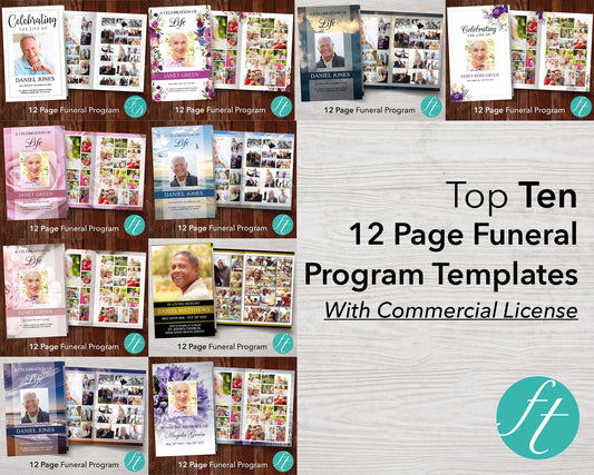 Top Ten 12-Page Funeral Program Templates (Commercial Licenses)