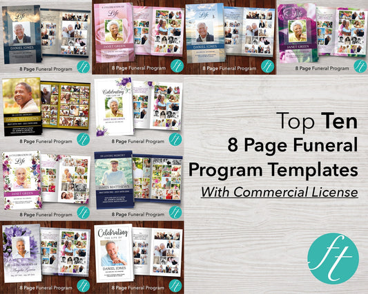 Top Ten 8-Page Funeral Program Templates (Commercial Licenses)