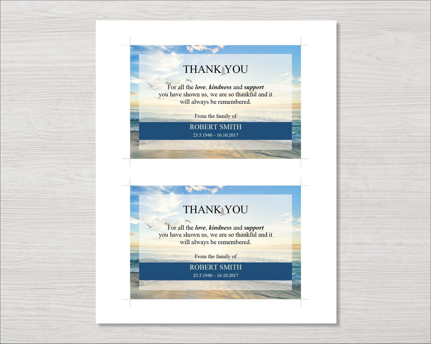 Beach Funeral Thank You Card