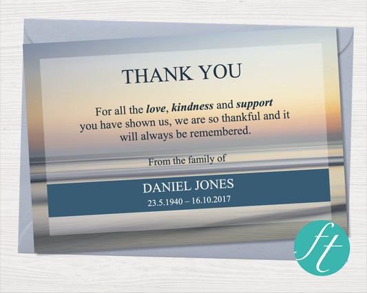 Beach Sunset Funeral Thank You Card