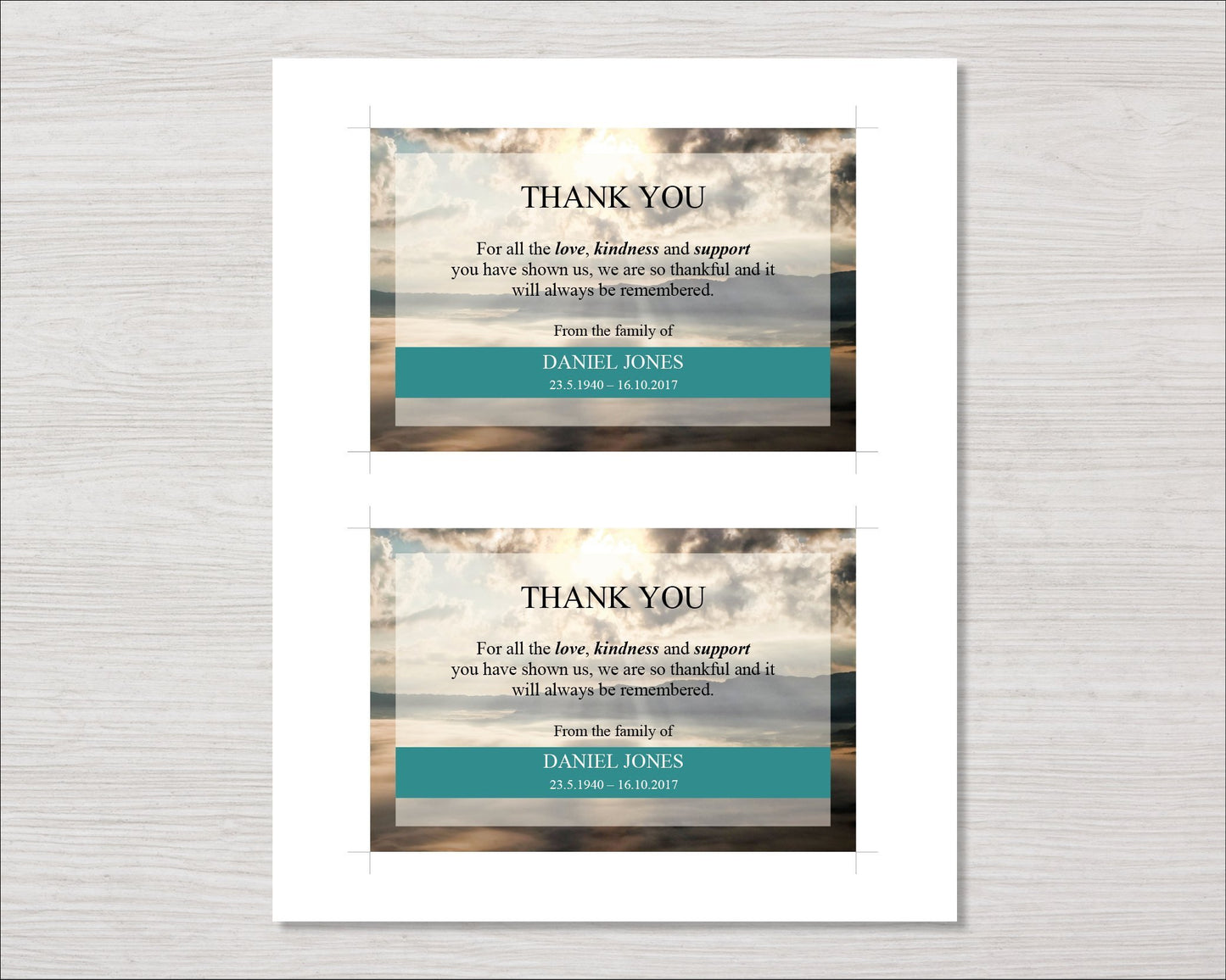 Mountain Top Funeral Thank You Card