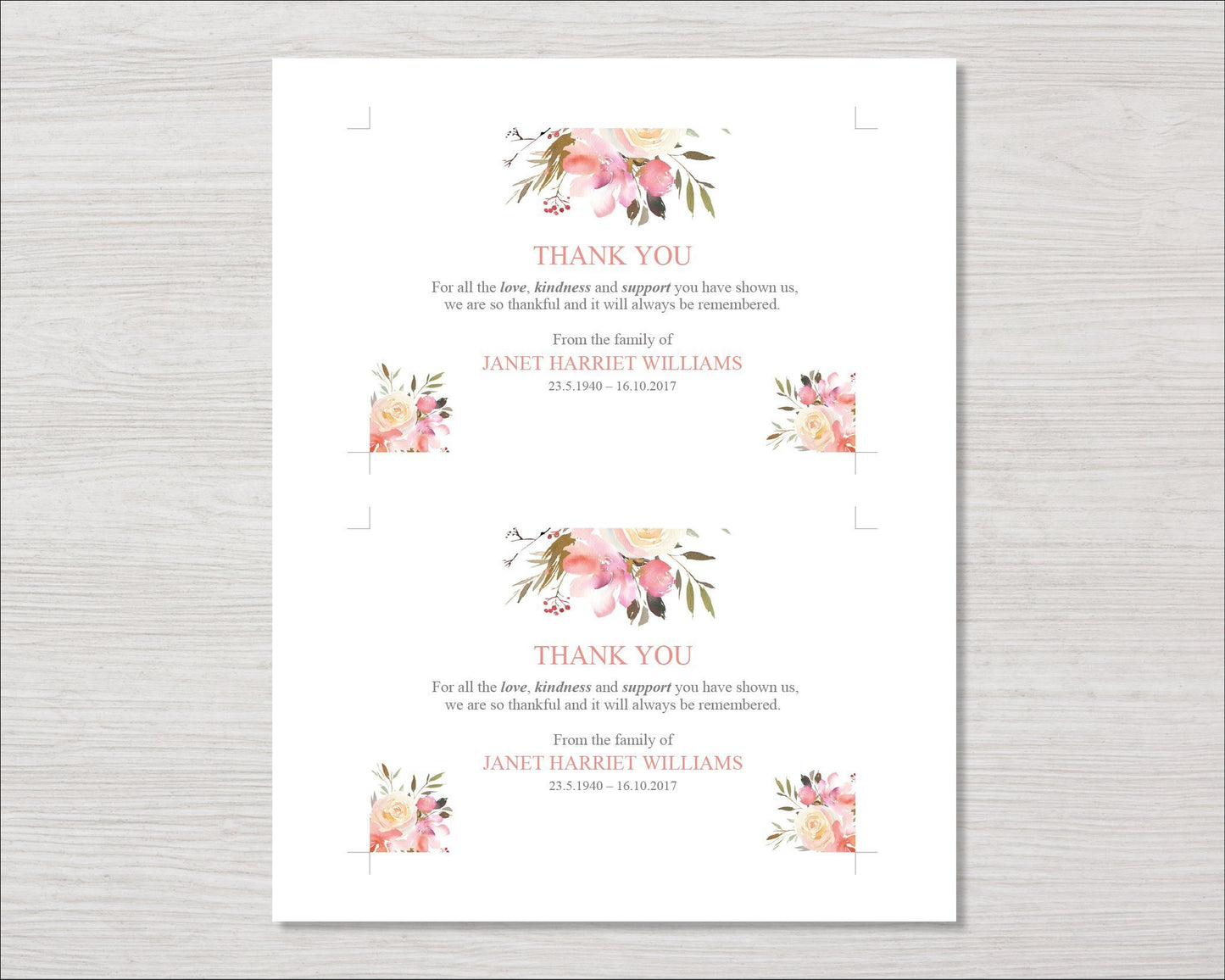 Spring Flowers Funeral Thank You Card