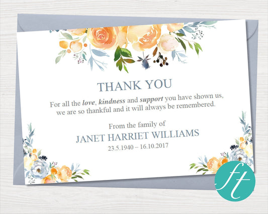 Yellow Rose Funeral Thank You Card