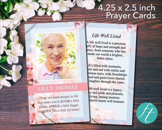 Cherry Blossom Funeral Prayer Card (4.25 x 2.5 inches)