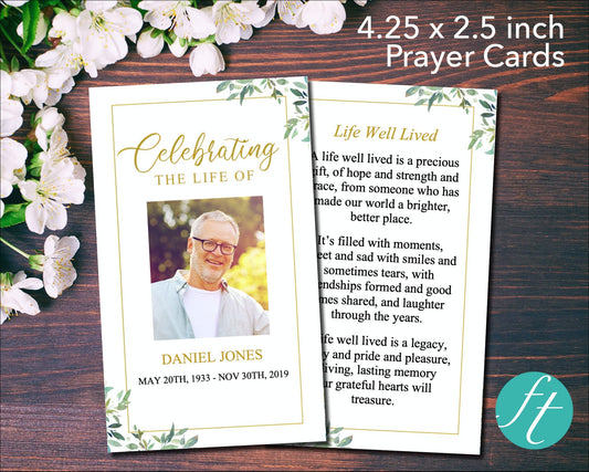 Green Leaf Funeral Prayer Card (4.25 x 2.5 inches)