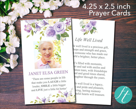 Lilac Bouquet Funeral Prayer Card (4.25 x 2.5 inches)