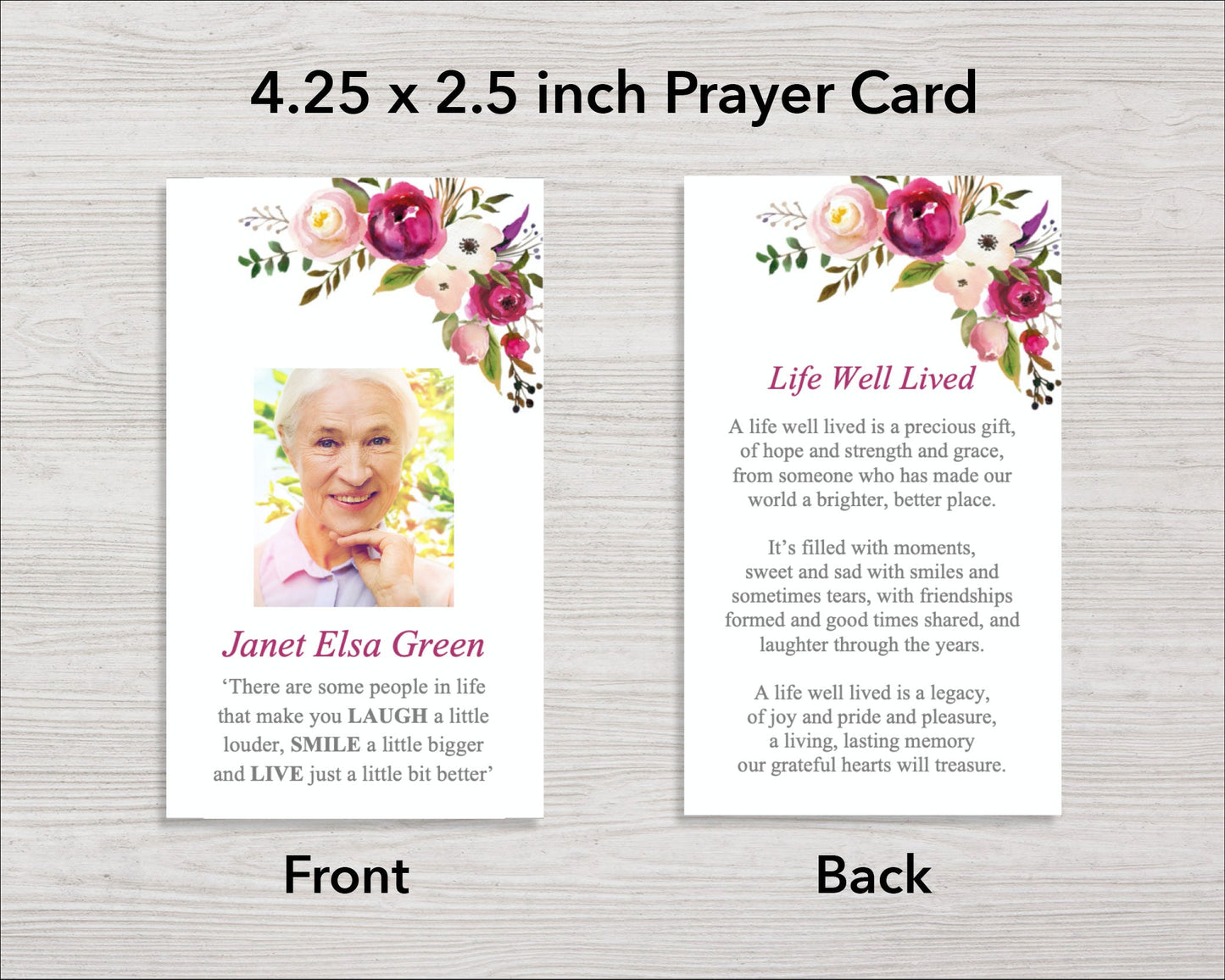 Pink Bloom Funeral Prayer Card (4.25 x 2.5 inches)