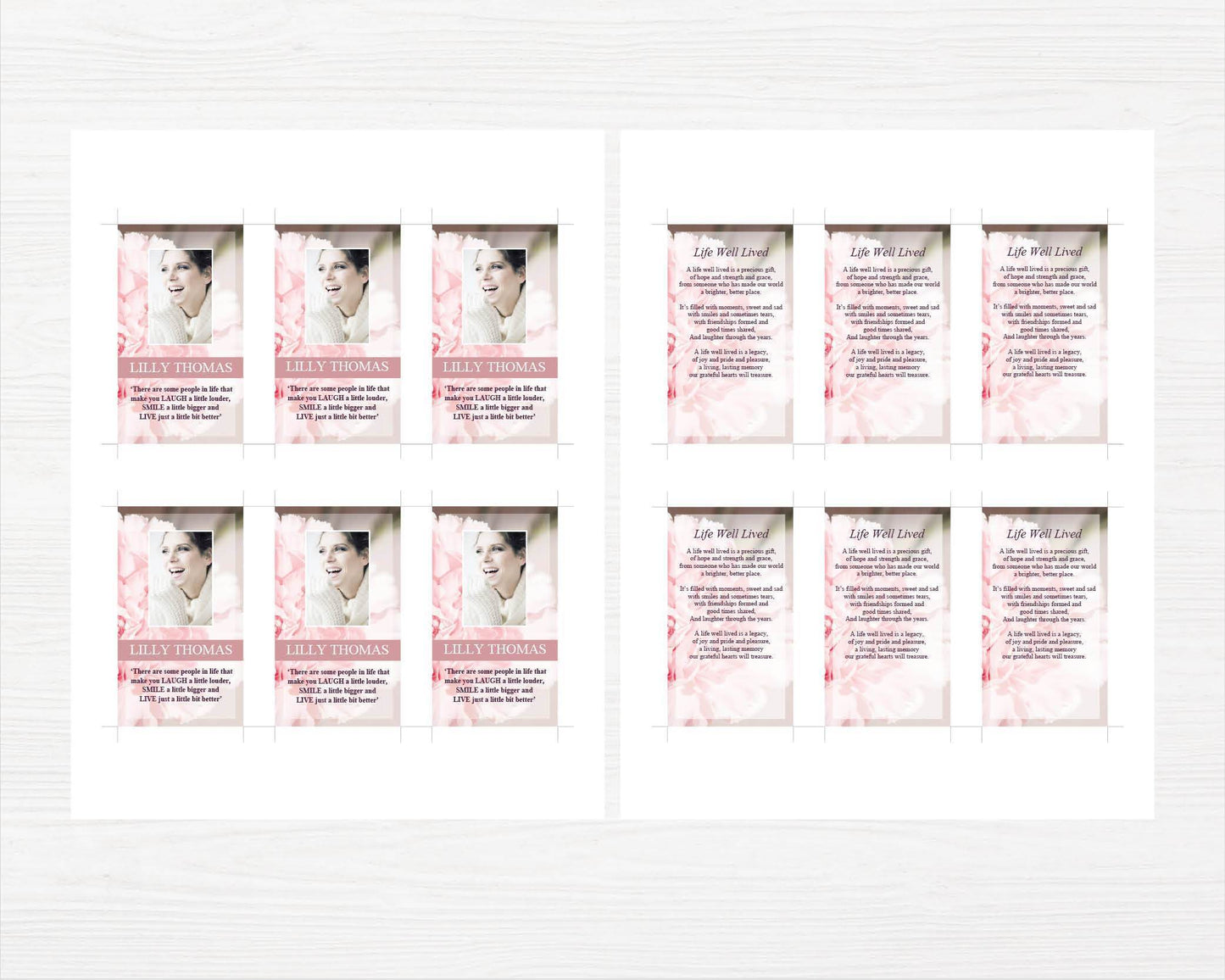 Pink Carnations Funeral Prayer Card