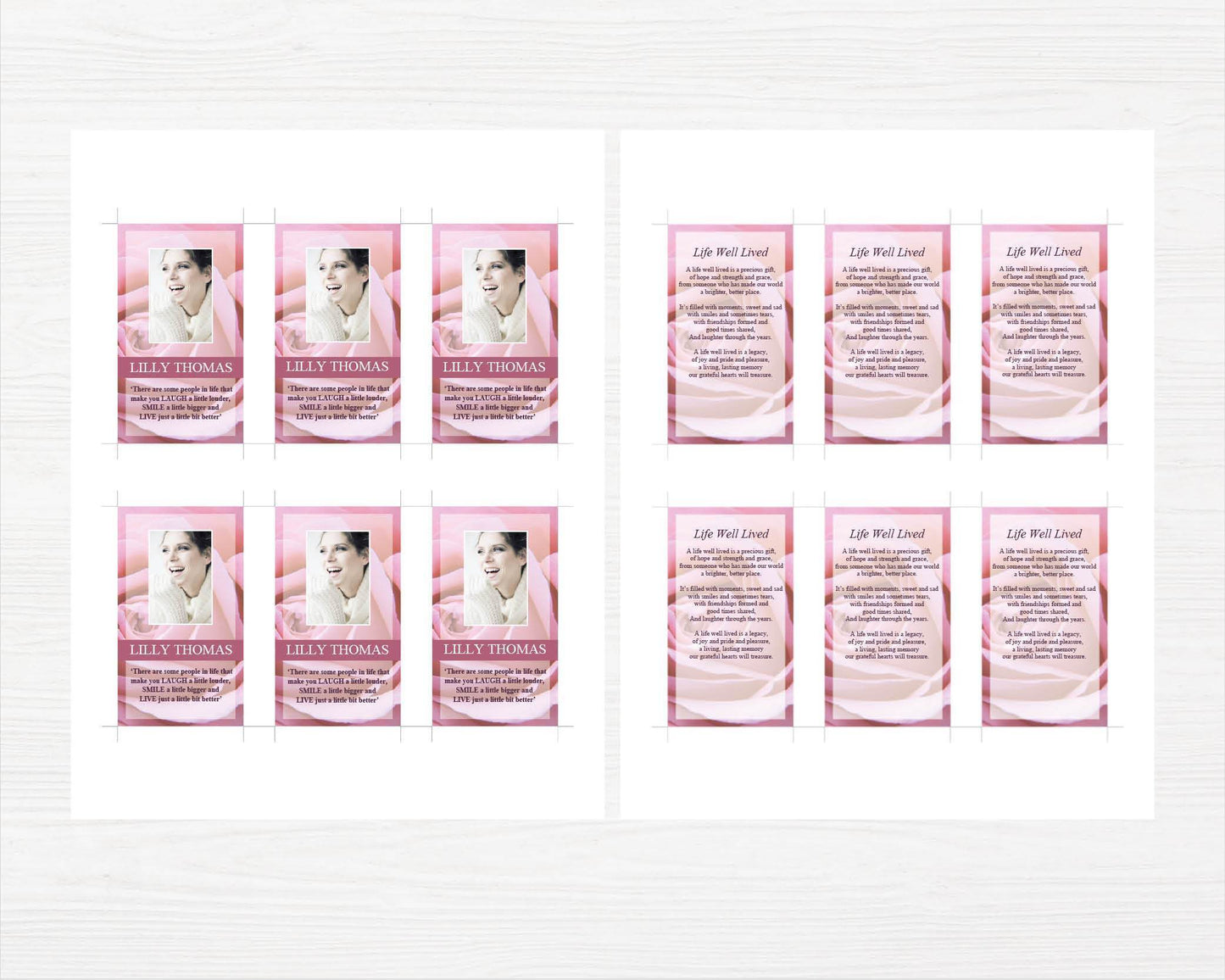 Pink Rose Funeral Prayer Card