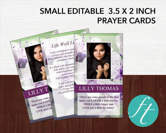 Purple Blossom Funeral Prayer Card