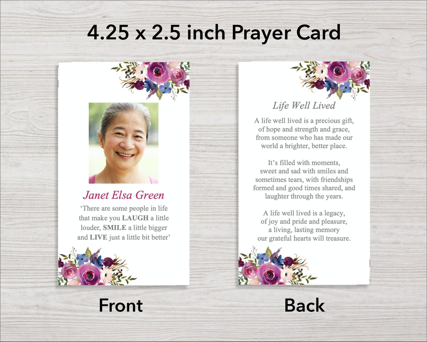 Rose Bloom Funeral Prayer Card (4.25 x 2.5 inches)