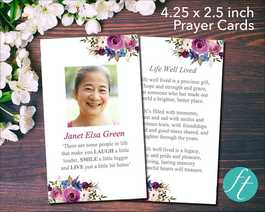 Rose Bloom Funeral Prayer Card (4.25 x 2.5 inches)