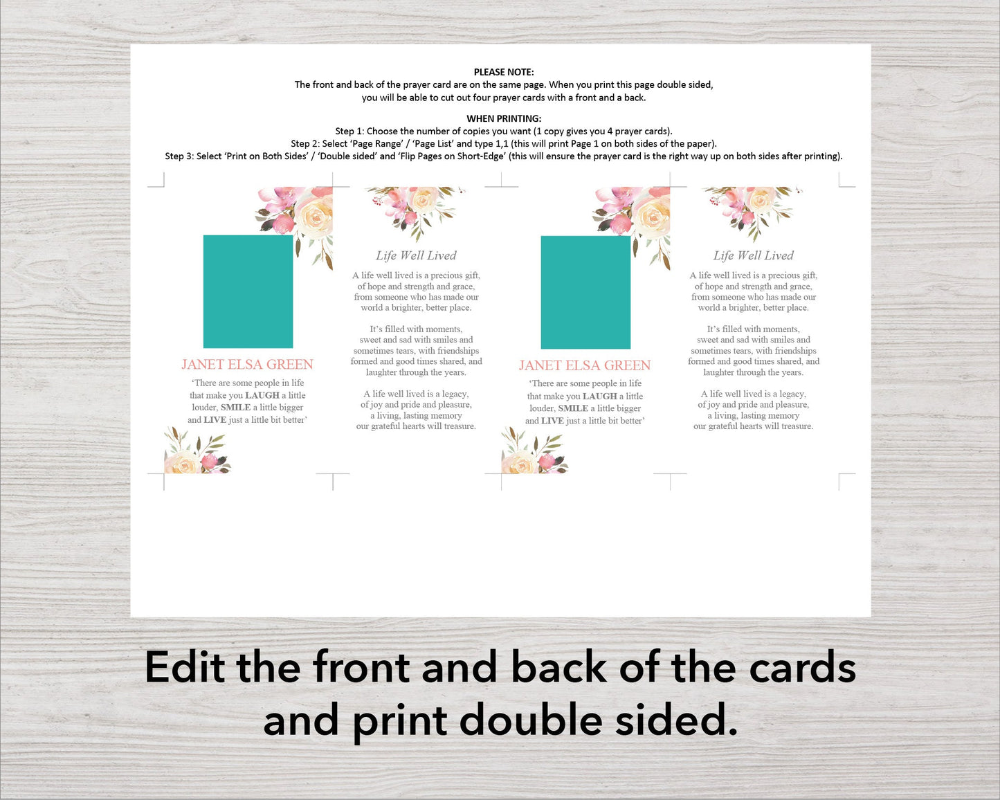 Spring Flowers Funeral Prayer Card (4.25 x 2.5 inches)