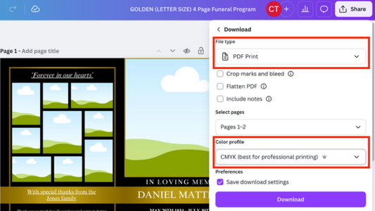 How to Share & Print Canva Funeral Program Templates with Your Family
