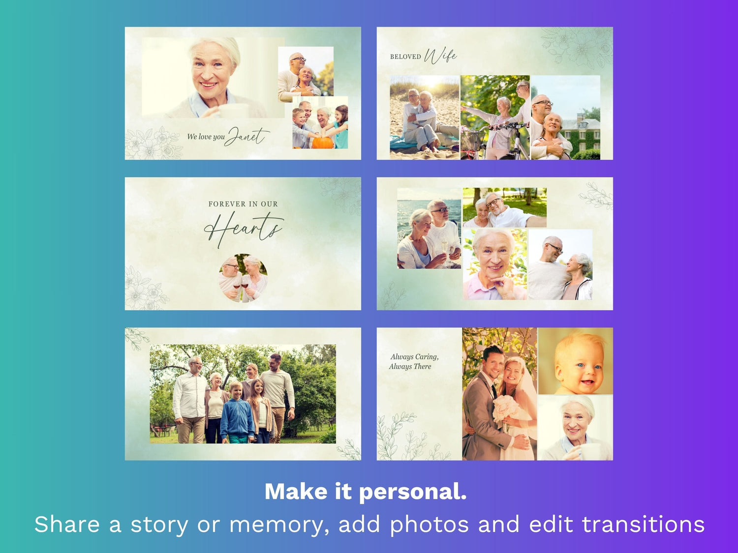 Canva Funeral Slideshow Template with Green Botanical Design