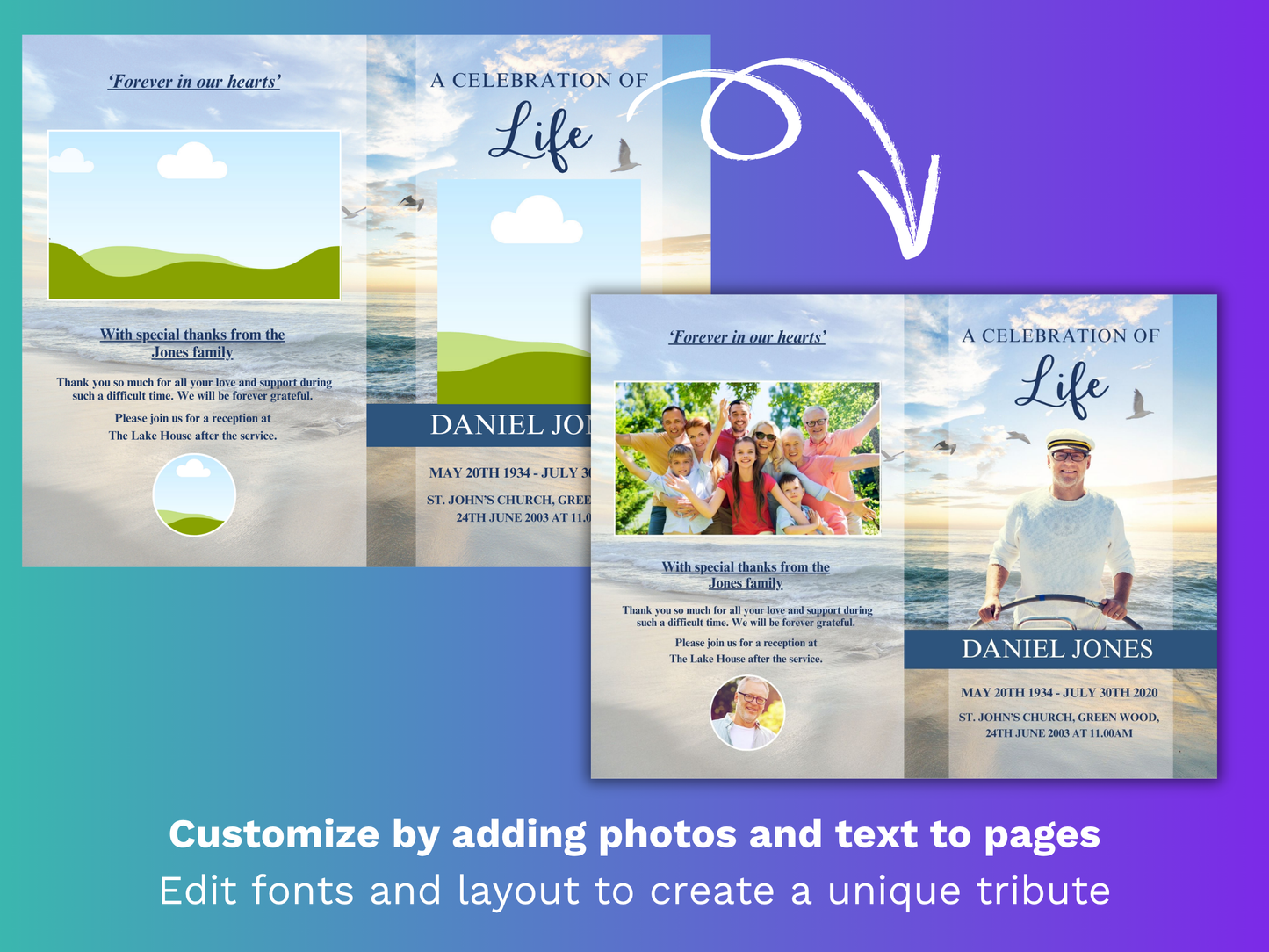12 Page Beach CANVA Funeral Program Template