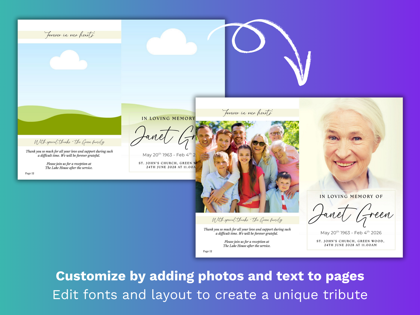 12 Page Family CANVA Funeral Program Template