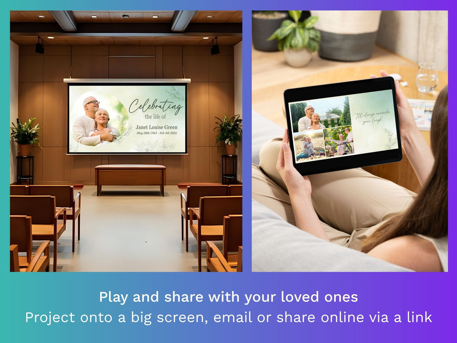 Canva Funeral Slideshow Template with Green Botanical Design