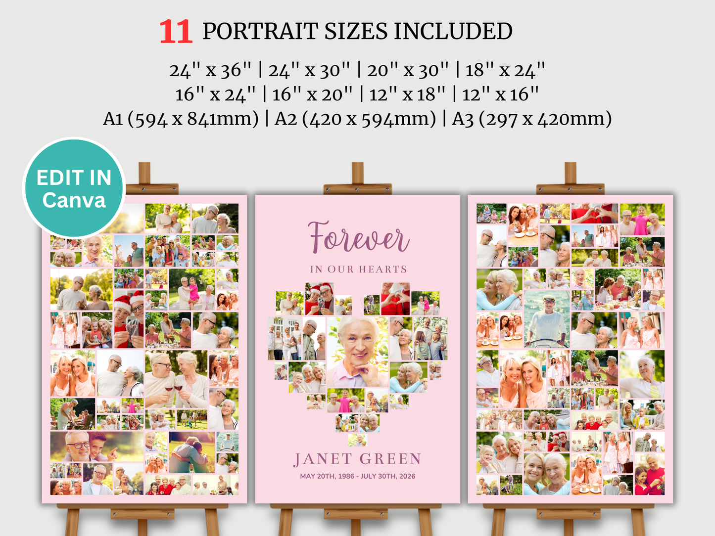 Pink Funeral Poster Bundle (Canva Templates)