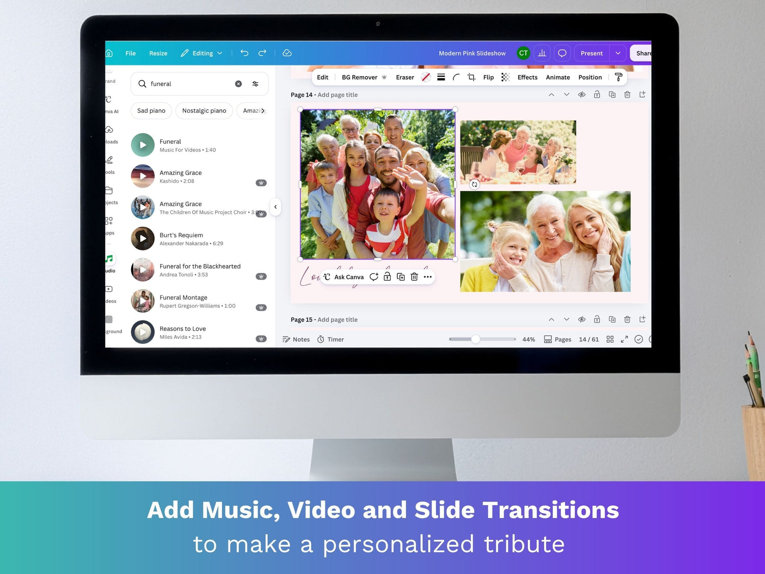 Modern Pink Canva Funeral Slideshow Template