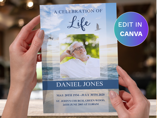 4 Page Beach CANVA Funeral Program Template