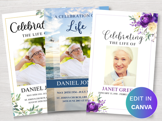 Top Three CANVA 4-Page Funeral Program Templates (Commercial Licenses)