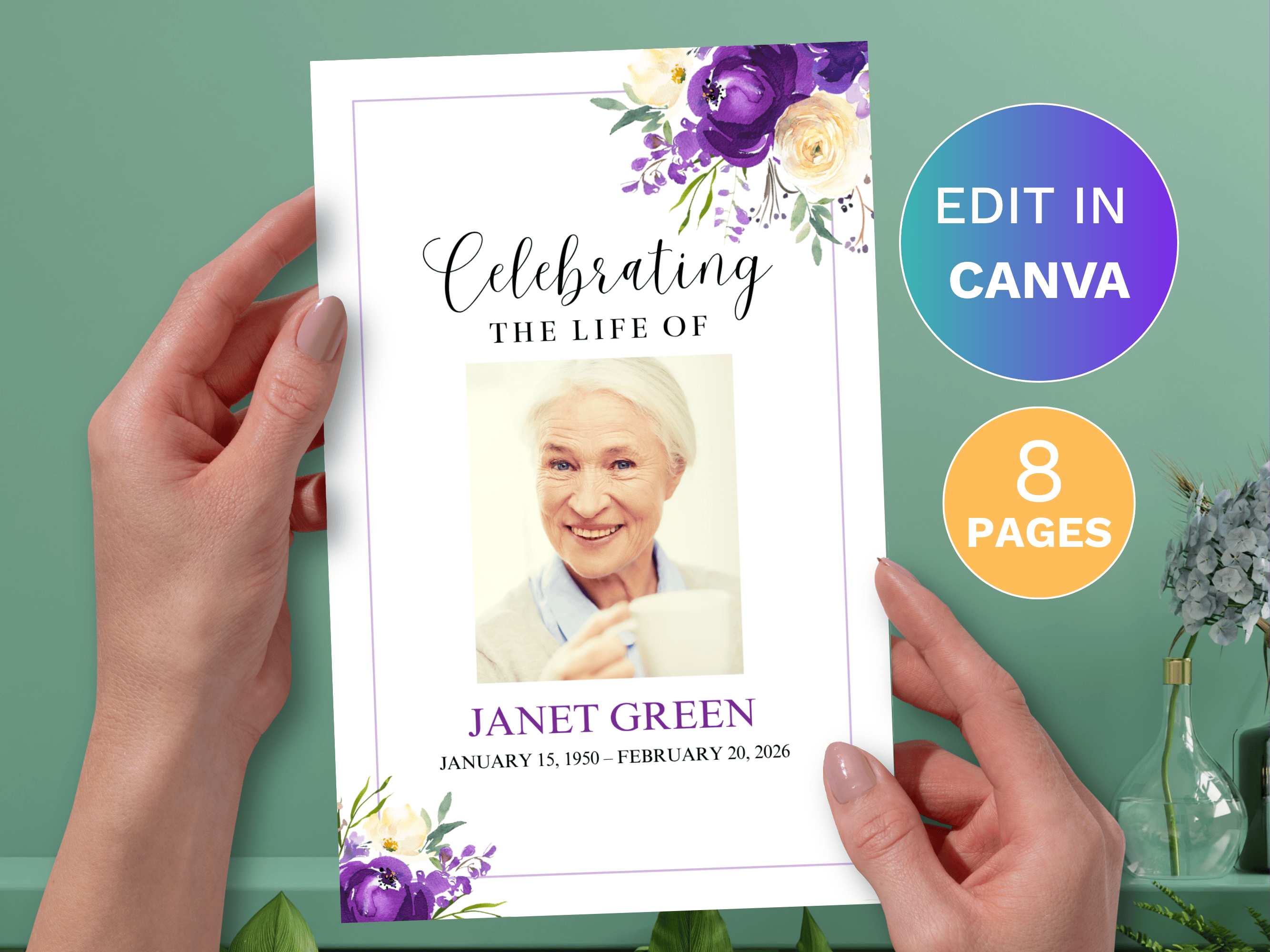 8-page-purple-bloom-canva-funeral-program-template