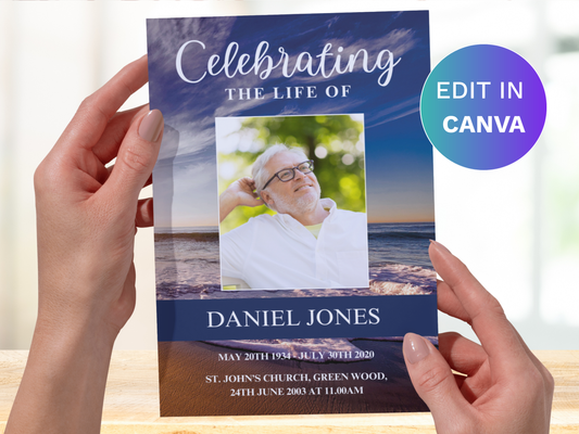 4 Page Waves CANVA Funeral Program Template