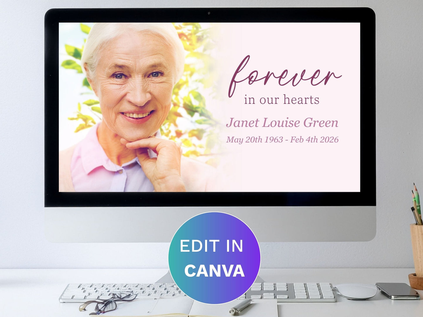 Modern Pink Canva Funeral Slideshow Template