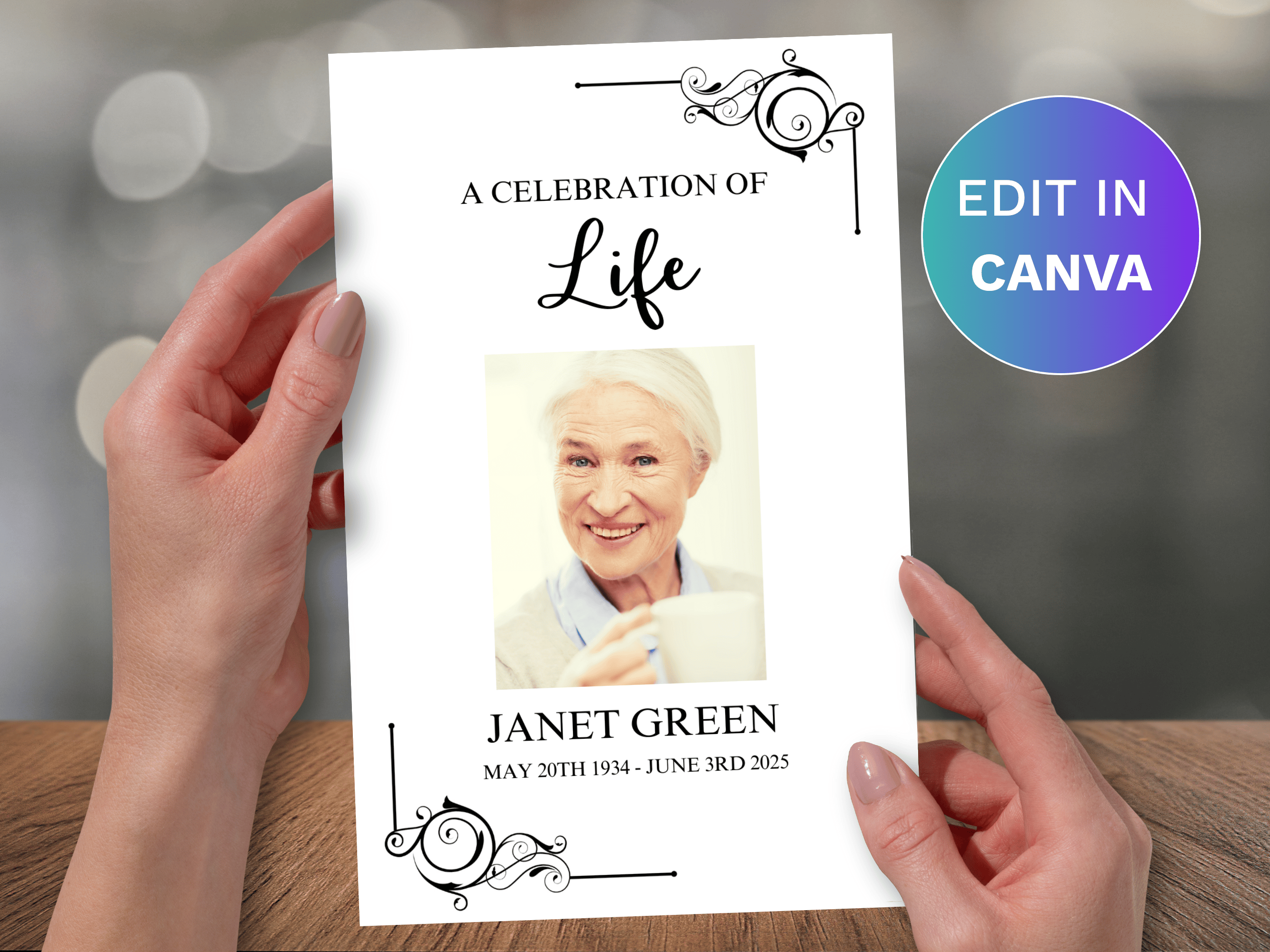 4 Page Ornate CANVA Funeral Program Template