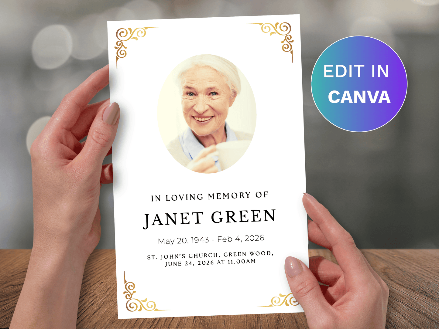 4 Page Gold Accents CANVA Funeral Program Template