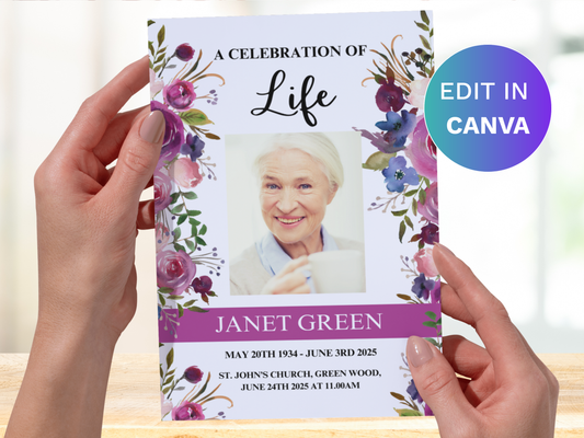 4 Page Floral Display CANVA Funeral Program Template
