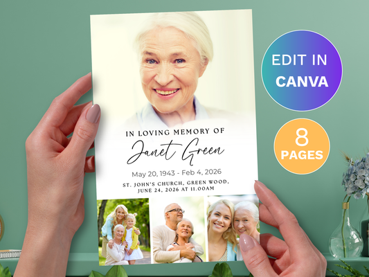 8 Page Memories CANVA Funeral Program Template