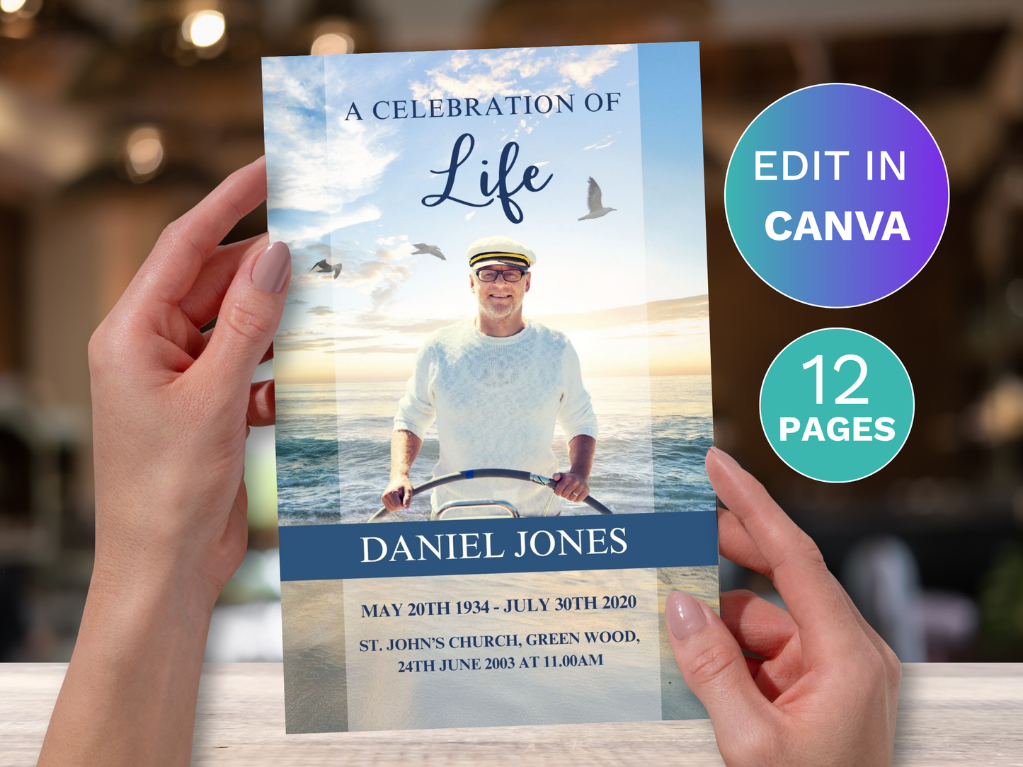 12 Page Beach CANVA Funeral Program Template