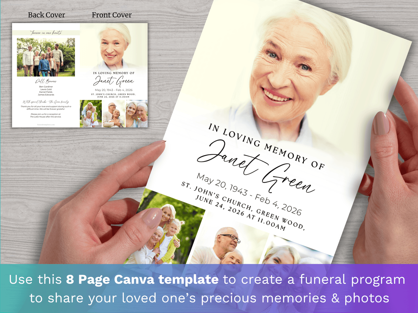 8 Page Memories CANVA Funeral Program Template