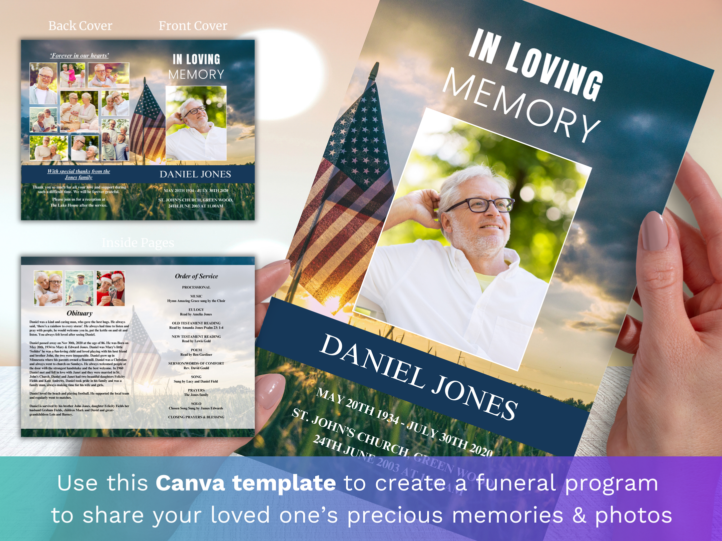 4 Page Military CANVA Funeral Program Template