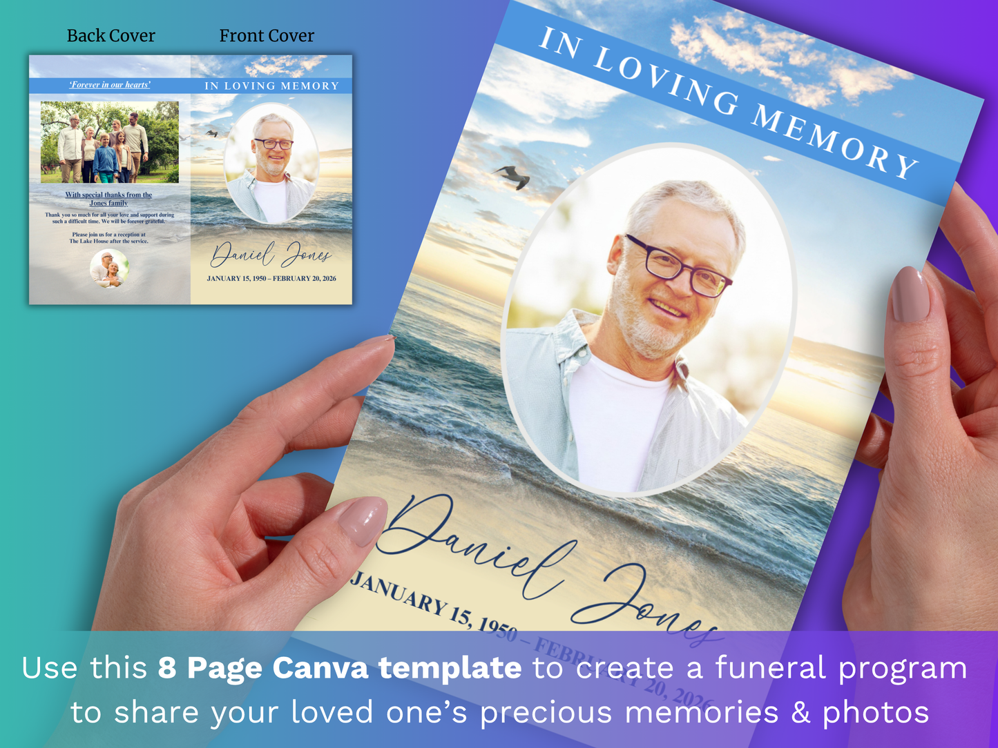 8 Page Beach CANVA Funeral Program Template