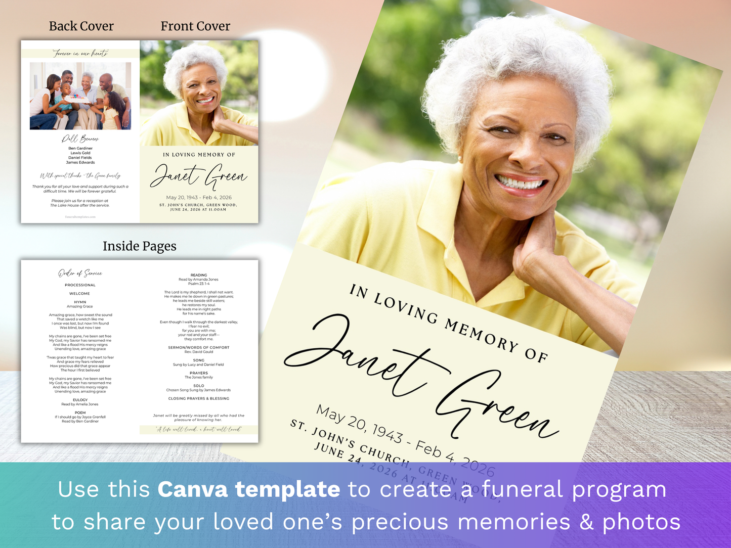 4 Page Ageless CANVA Funeral Program Template