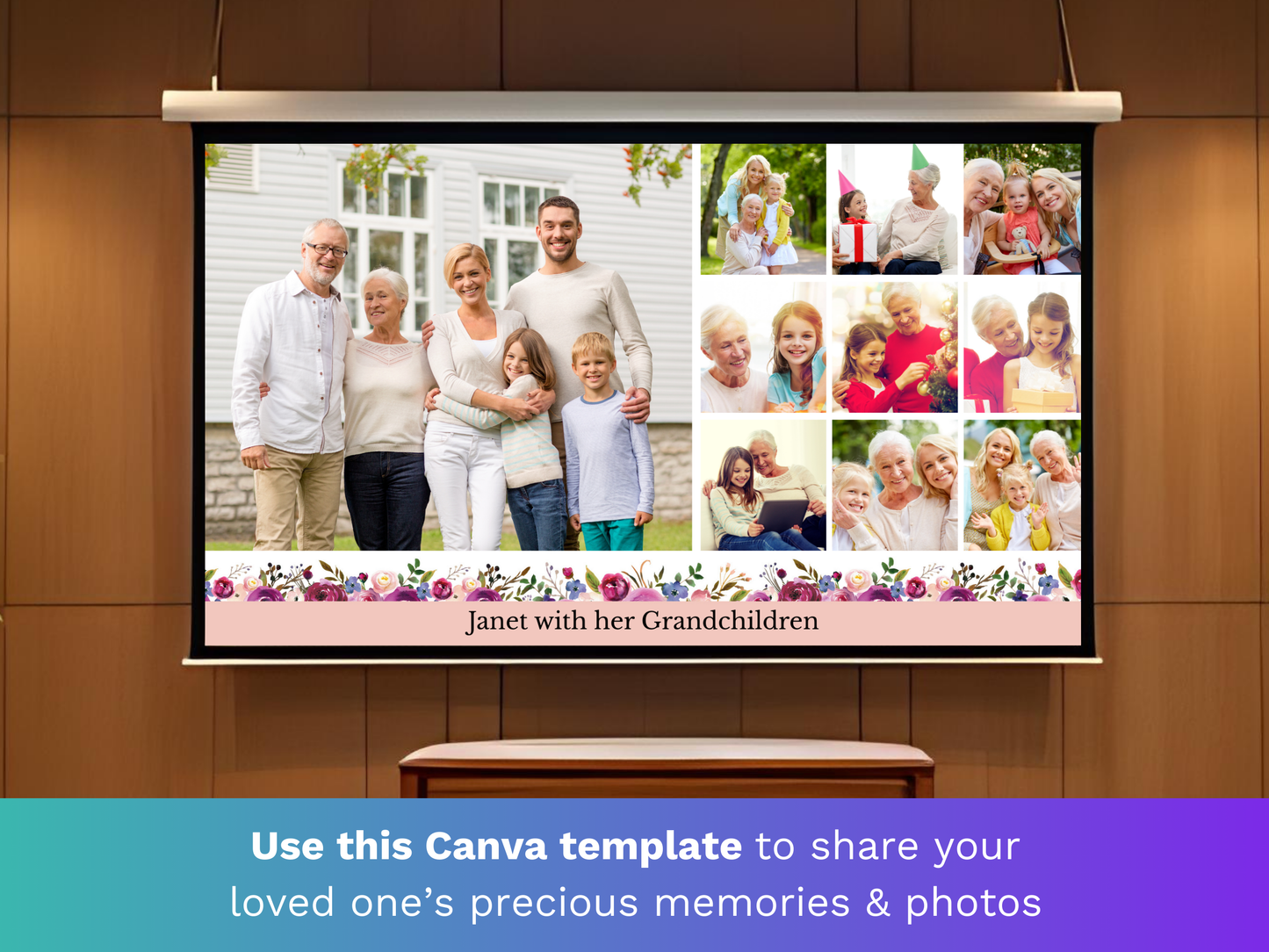 Canva Funeral Slideshow Template with Purple Roses