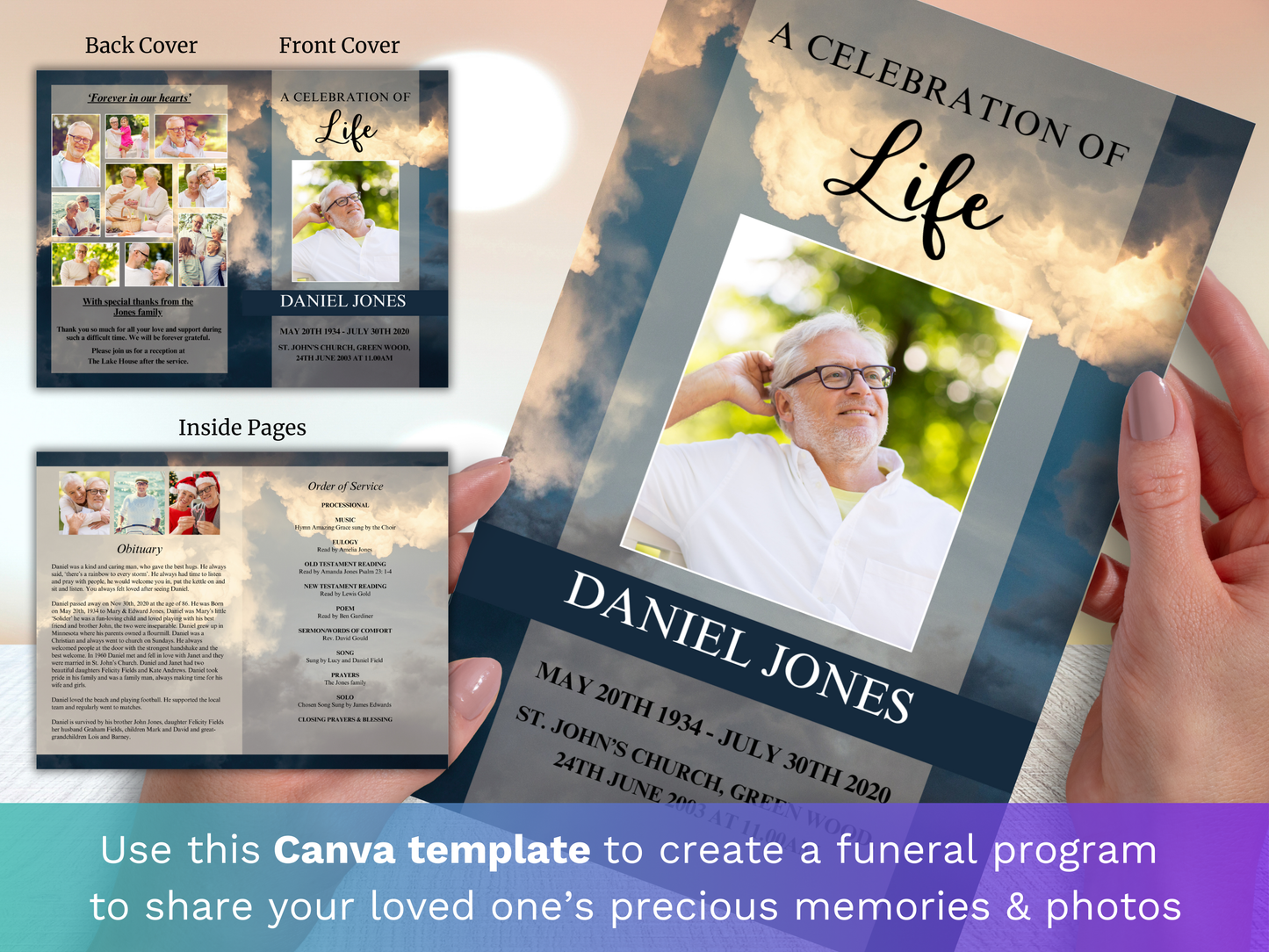 4 Page Sky CANVA Funeral Program Template
