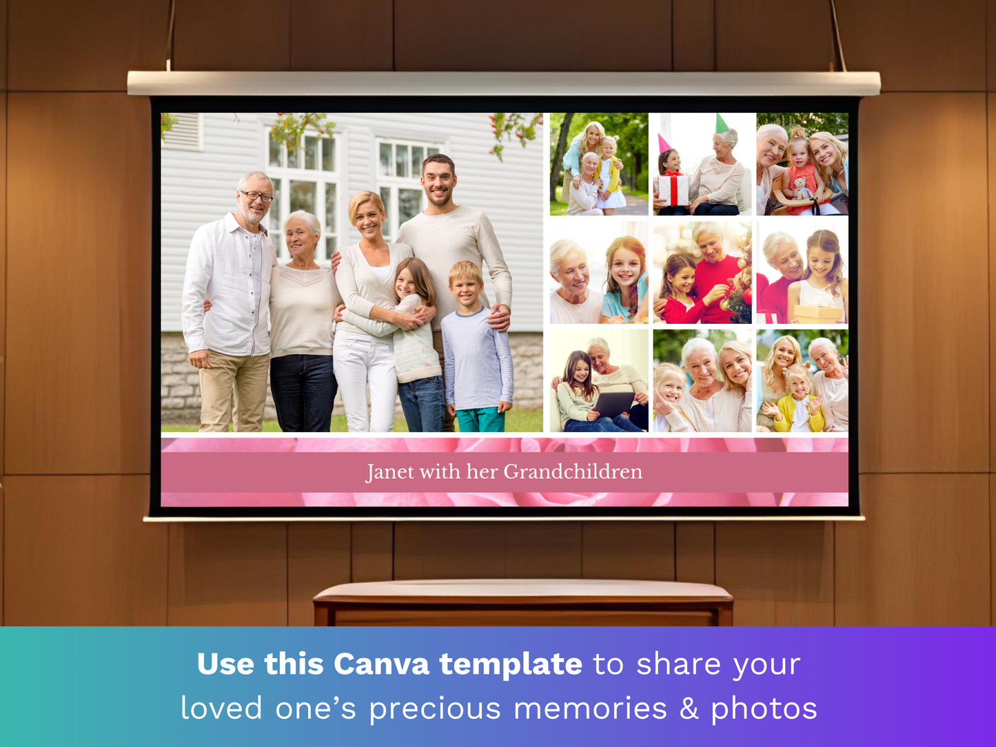 Canva Funeral Slideshow Template with Pink Roses