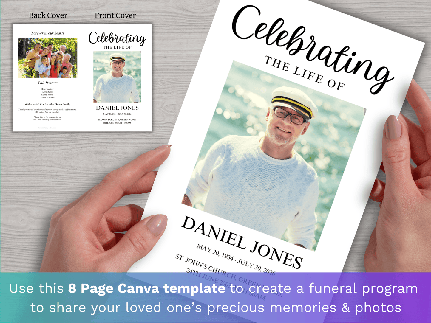 8 Page Classic CANVA Funeral Program Template